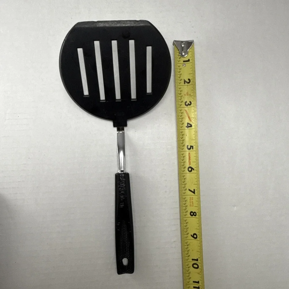 Vintage EKCO WIDE Slotted Spatula Turner Flipper Black Nylon Plastic Handle 10